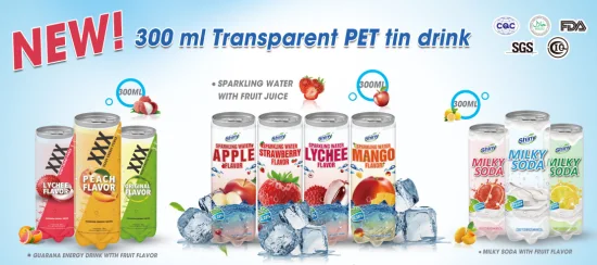 Lattina trasparente per animali domestici da 300 ml di acqua minerale gassata con succo di frutta