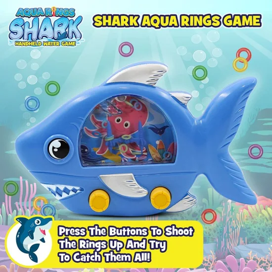 Aqua Rings Shark Giocattolo retrò portatile Attività nostalgiche in auto Giocattolo portatile da viaggio Gioco d'acqua da viaggio rilassante per bambini